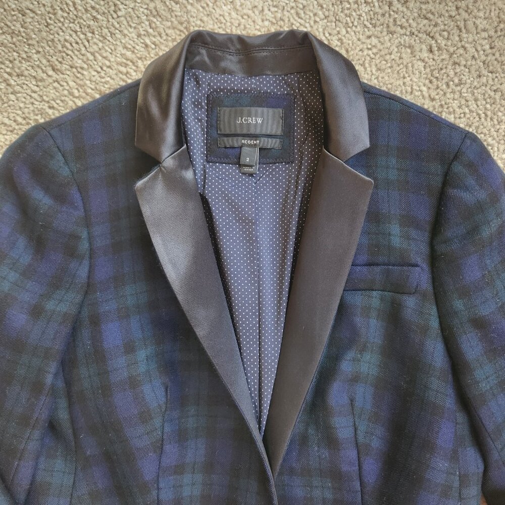 NWOT J. Crew Regent Blazer 100% Wool Blackwatch Plaid with Satin Lapels size 2 - Picture 7 of 13
